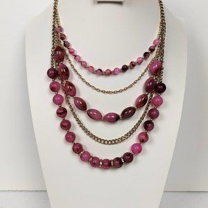 NWT BALLET BRAND LAYERED MAUVE & MAGENTA BEADED NECKLACE WITH CRYSTAL ACCENTS